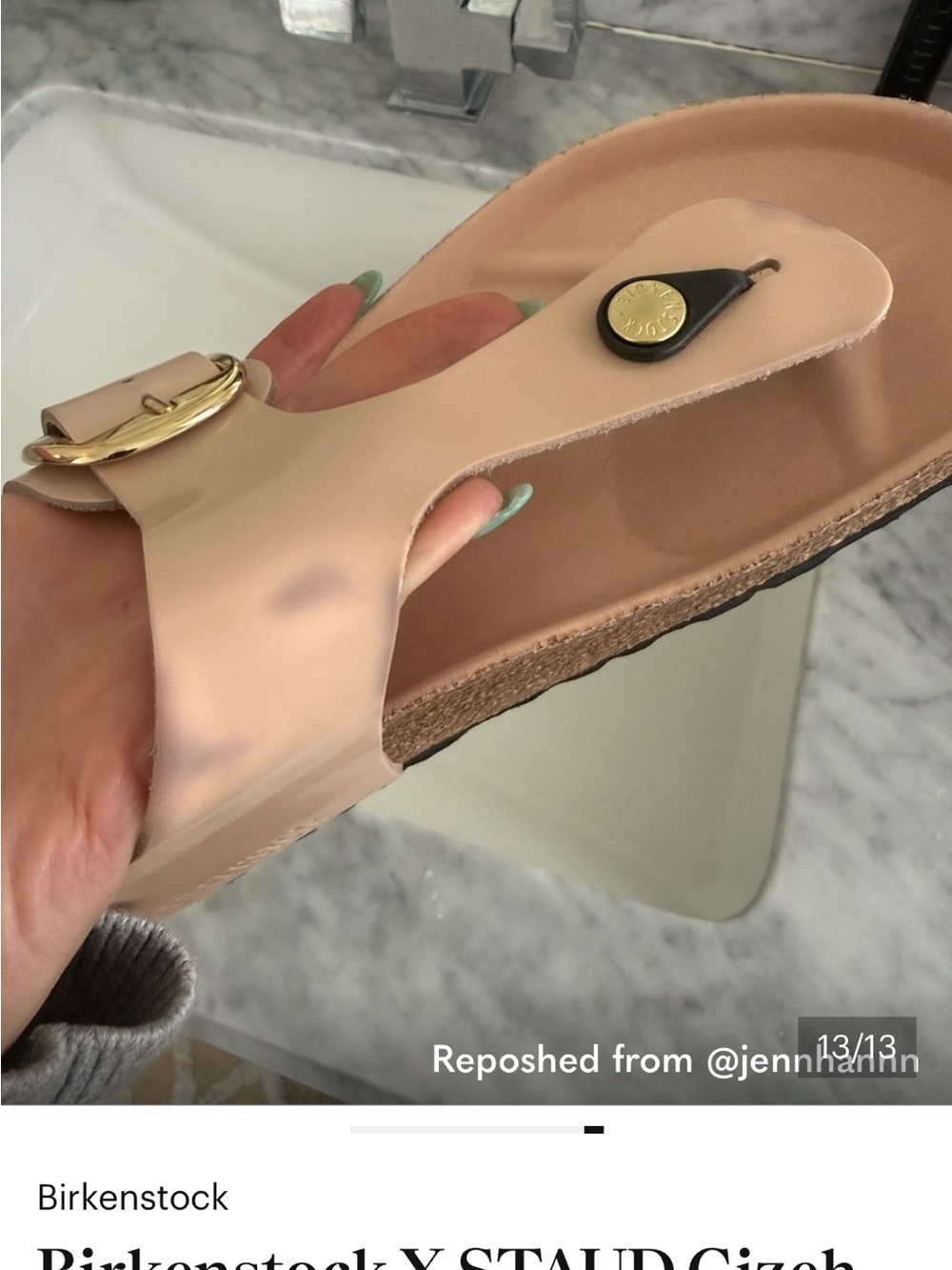 Birkenstock Gizeh Thong Sandal in Blush Pink with Gold Buckle - Picture 4 of 4